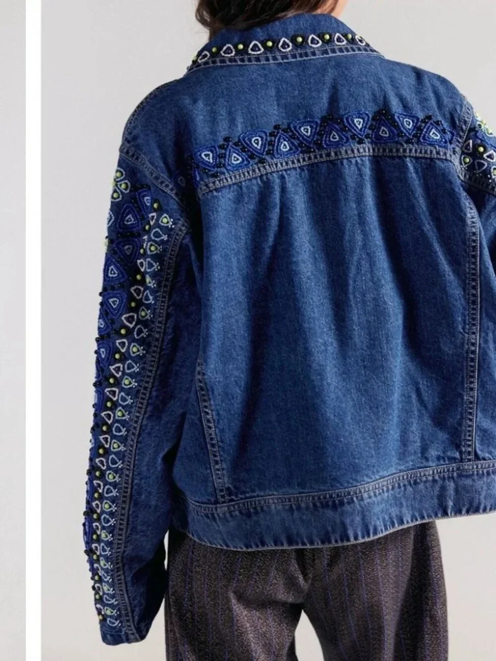 NWT Free People Suzy Beaded Denim Jacket, LARGE - Picture 2 of 7